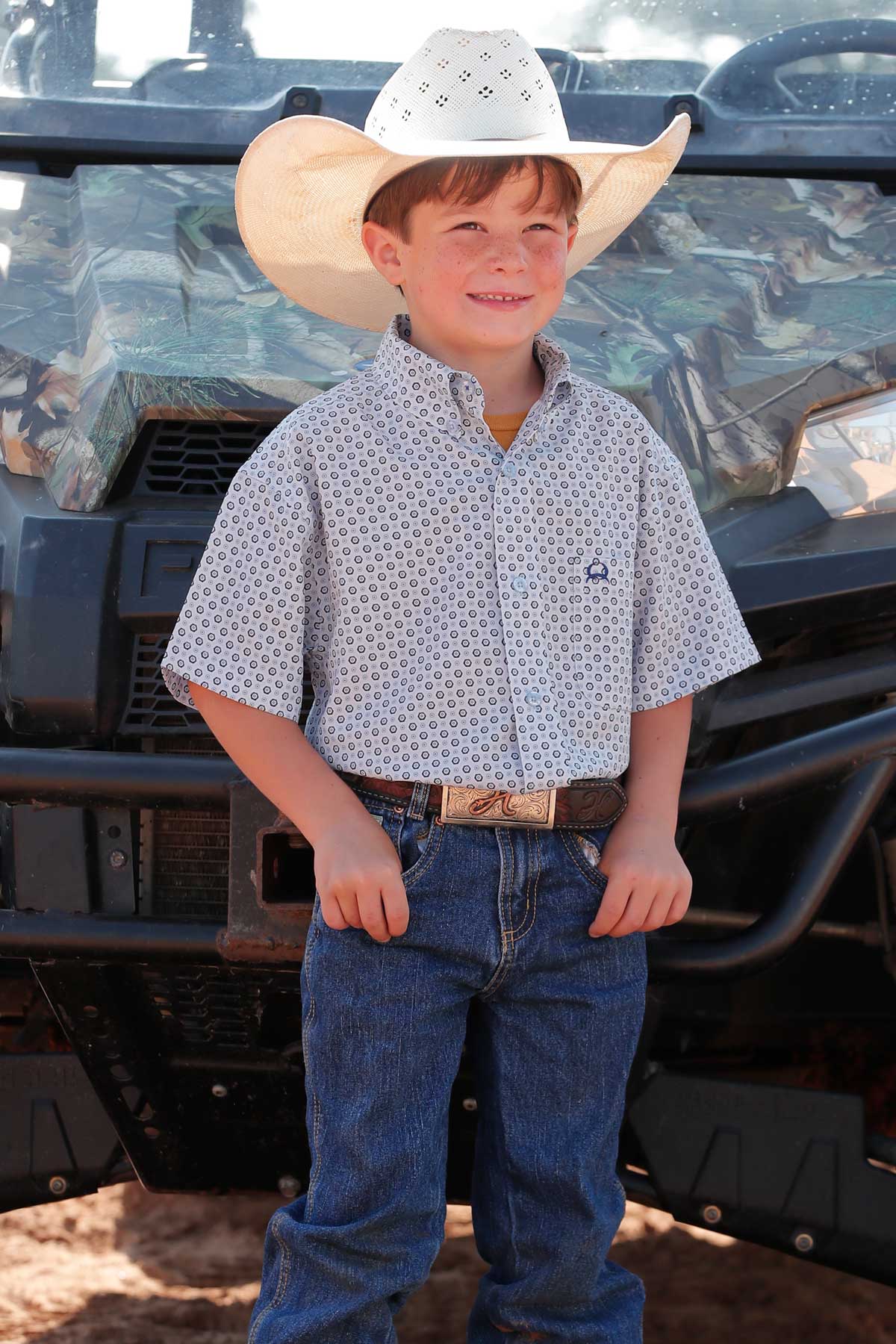 Cinch Boy's Short Sleeve Shirt Blue Geometric Print