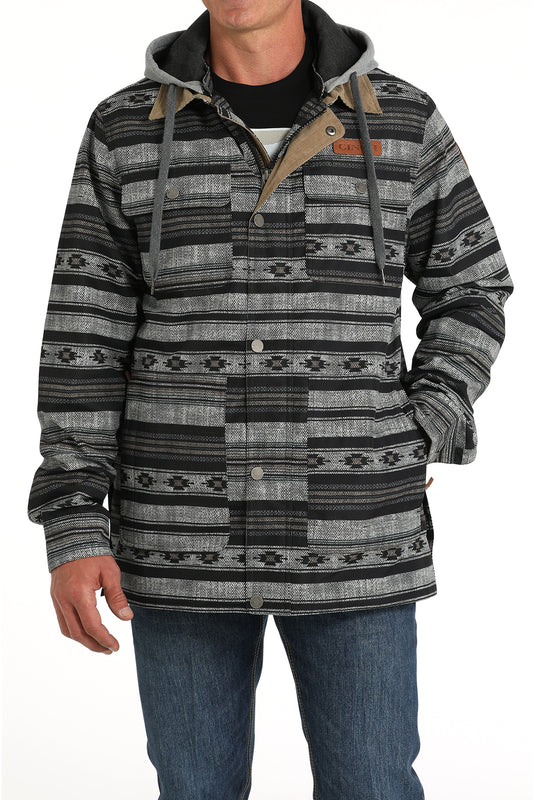 Cinch Men's Blue/Gray Southwest Print Canvas Barn Coat with Removable Hood