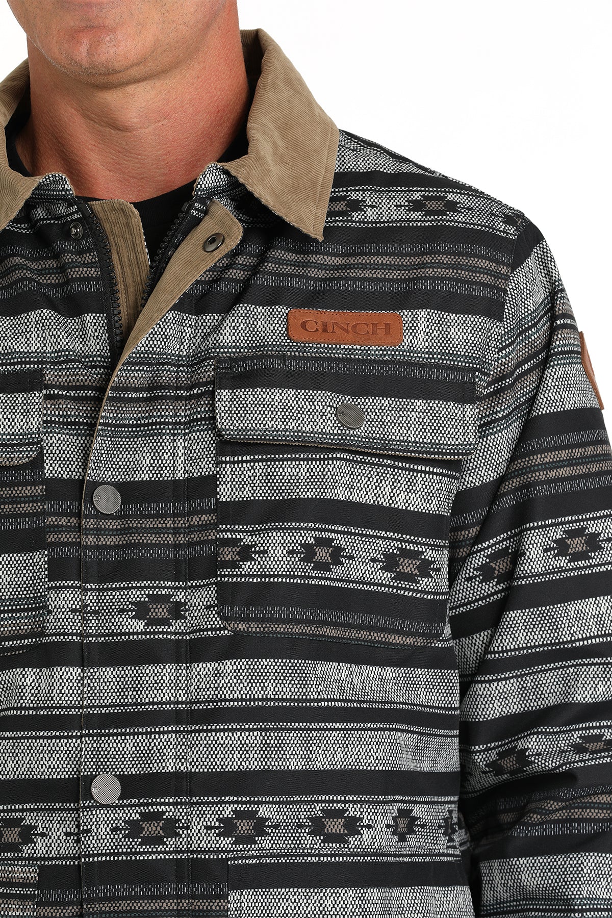 Cinch Men's Blue/Gray Southwest Print Canvas Barn Coat with Removable Hood