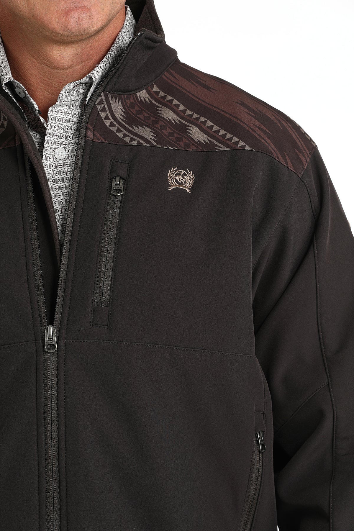 Cinch Men's Jacket - Brown with Southwest Pattern on Shoulders