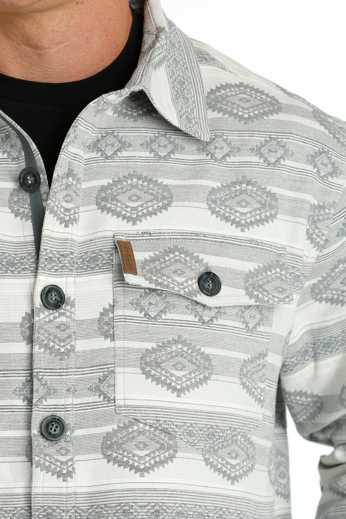 Cinch Men's Long Sleeve Shirt - Heavy Jacquard Grey & Cream