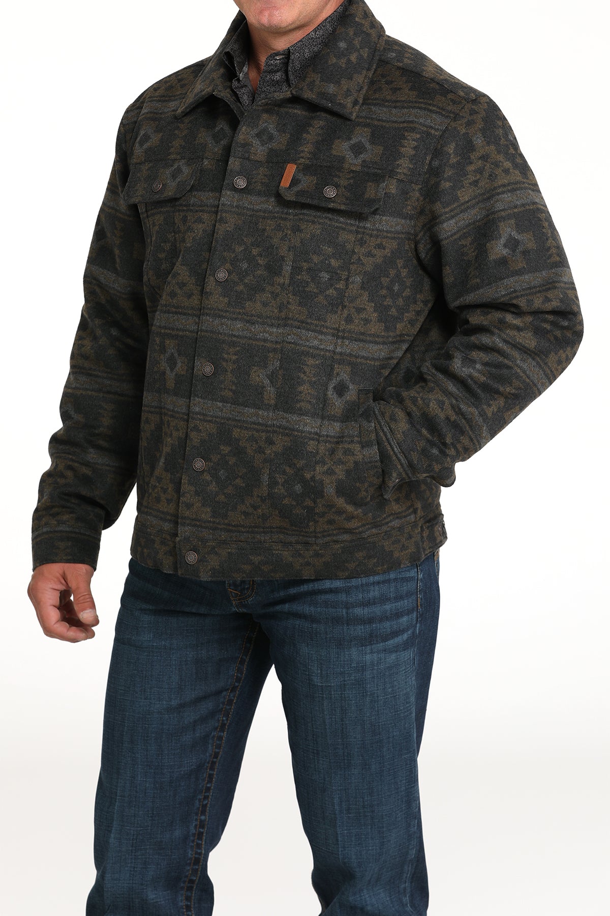 Cinch Men's Charcoal Trucker Jacket with Southwest Print in Black & Brown