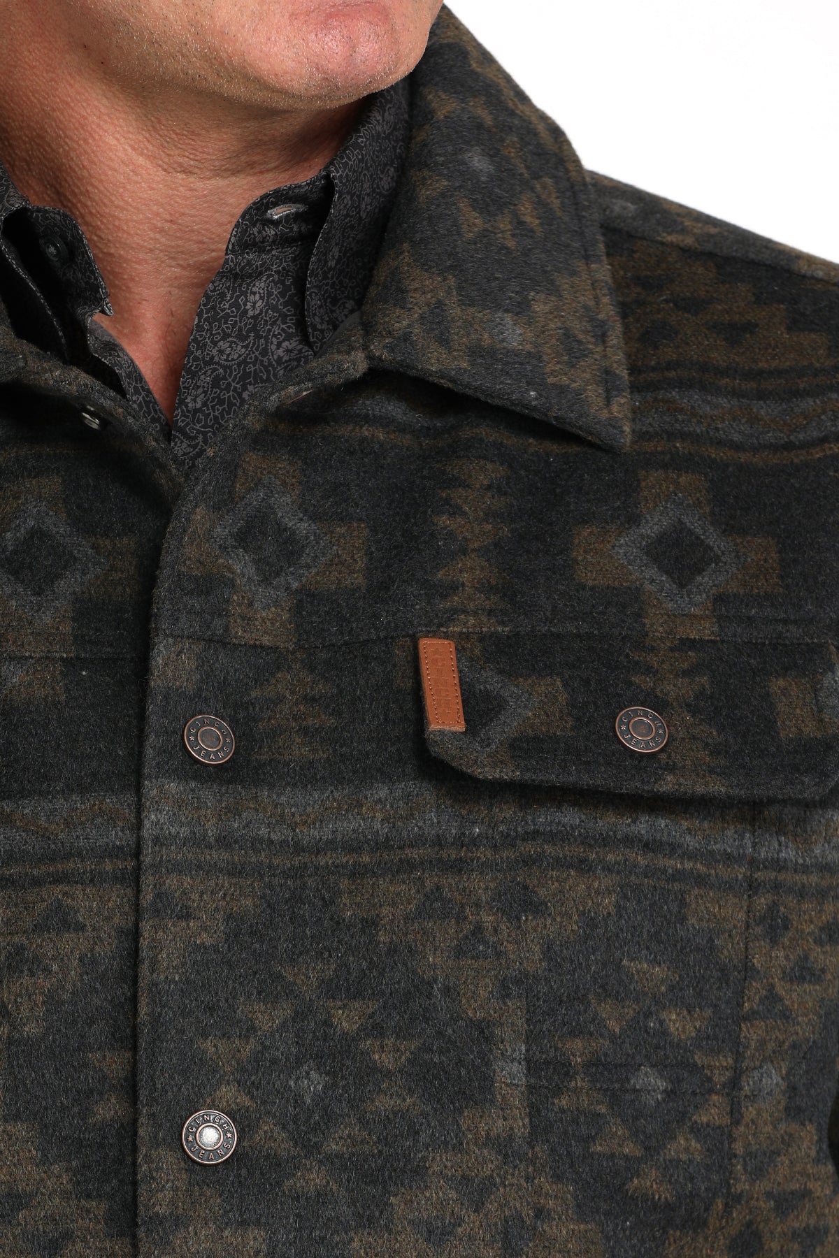 Cinch Men's Charcoal Trucker Jacket with Southwest Print in Black & Brown