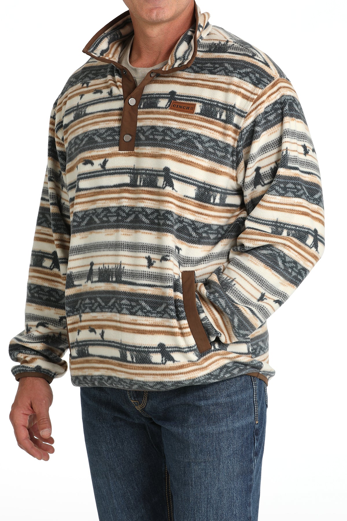 Cinch Men's Polar Fleece Pullover Cream with Duck Hunting Scene