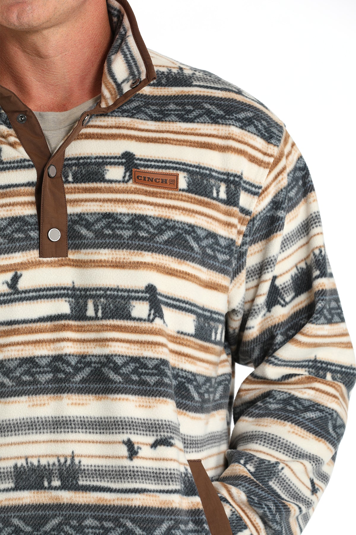 Cinch Men's Polar Fleece Pullover Cream with Duck Hunting Scene