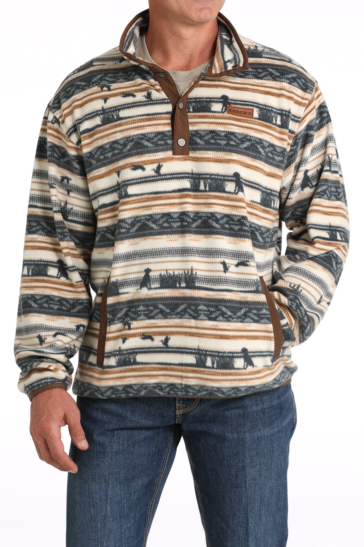 Cinch Men's Polar Fleece Pullover Cream with Duck Hunting Scene