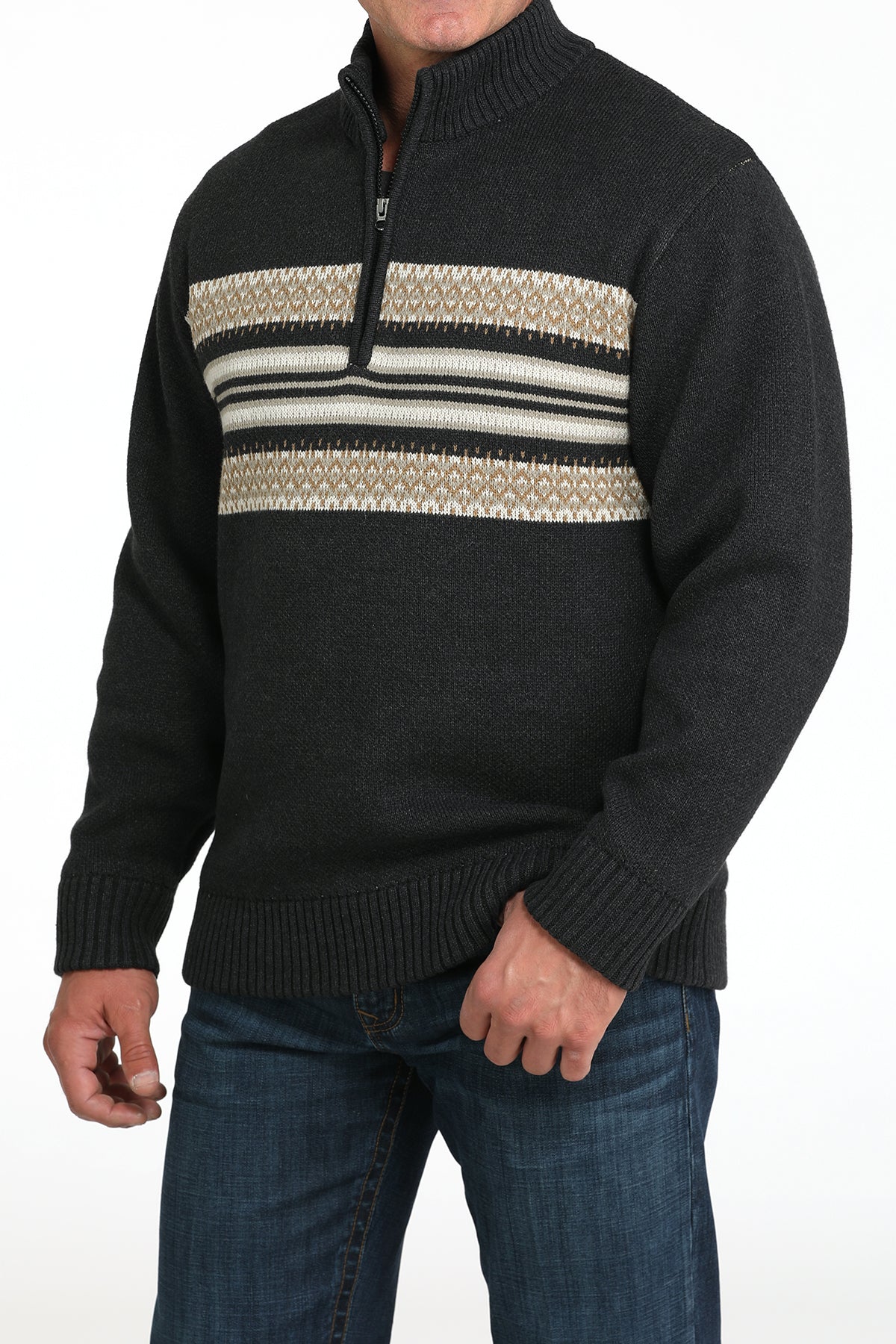Cinch Men's 1/4 Zipper Charcoal Sweater