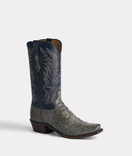 Lucchese Men's Elgin Anthracite Full Quill Ostrich Leather Boot