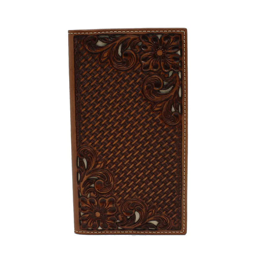 Nocona Rodeo/Checkbook Cover Basket Weave Floral Corner