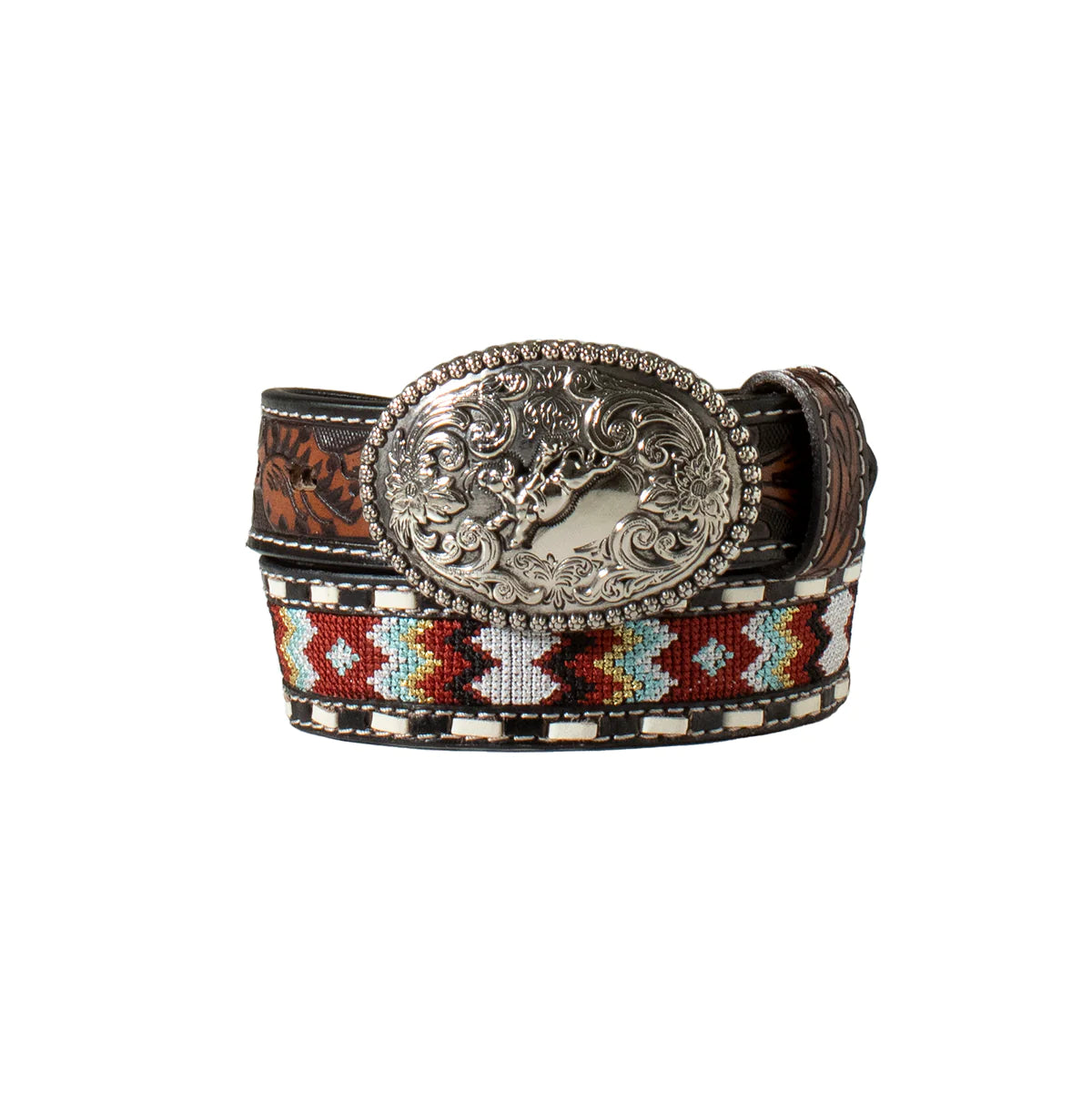 Nocona Kids Embroidered Aztec Pattern Inlay Belt - Brown