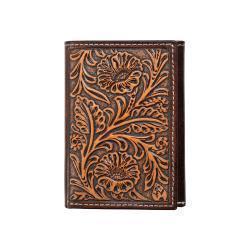 Nocona Western Men's Brown Floral Embossed Tri-Fold Wallet