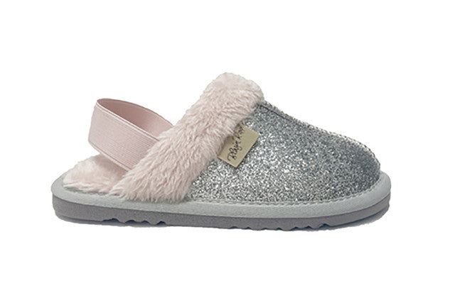 Blazin Roxx Girls Lola Silver Glitter with Pink Strap Moccasin Slippers