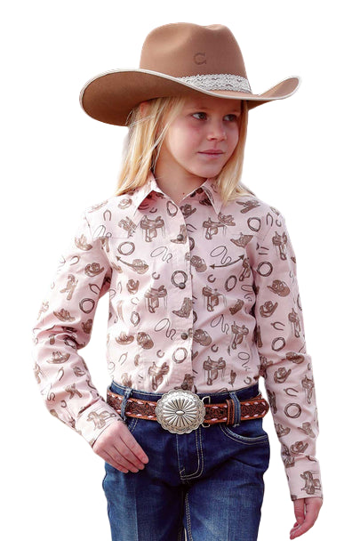 Cruel Girls Long Sleeve Pink Cowgirl Pearl Snap Shirt