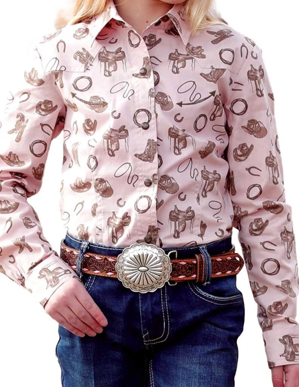 Cruel Girls Long Sleeve Pink Cowgirl Pearl Snap Shirt