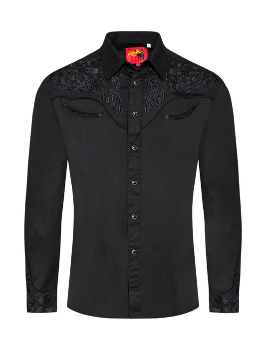 Rodeo Clothing Co. Men's Long Sleeve Western Cowboy Black Embroidery Shirt