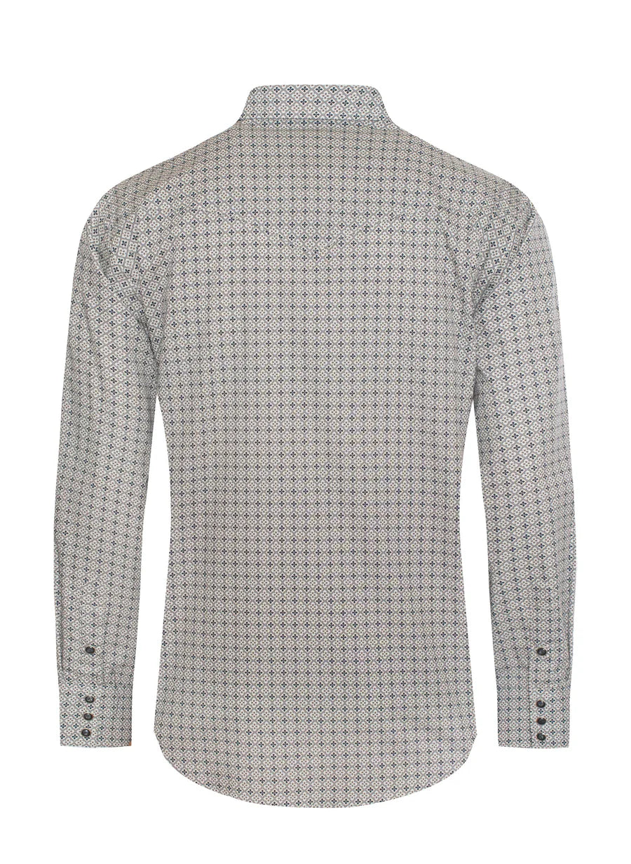 Rodeo Clothing Men's Long Sleeve Shirt - Pearl Snap Grey & Black Print Shirt