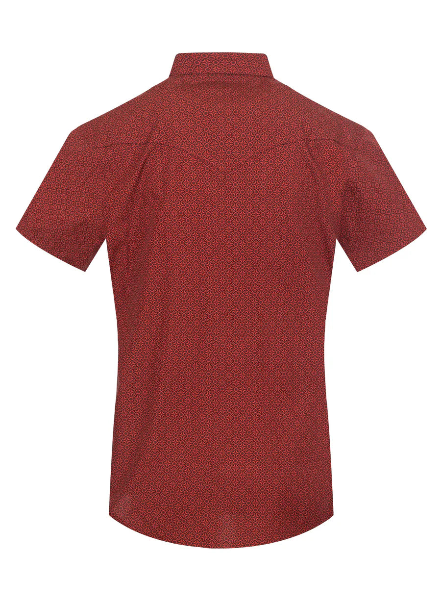 Rodeo Clothing Men's Short Sleeve Shirt - Pearl Snap Red & Black Print Shirt