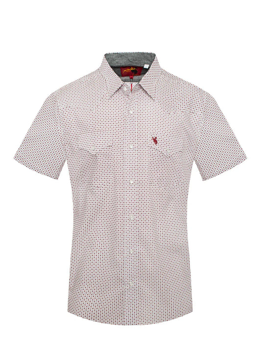 Rodeo Clothing Men's Short Sleeve Shirt - White with Red & Black Print