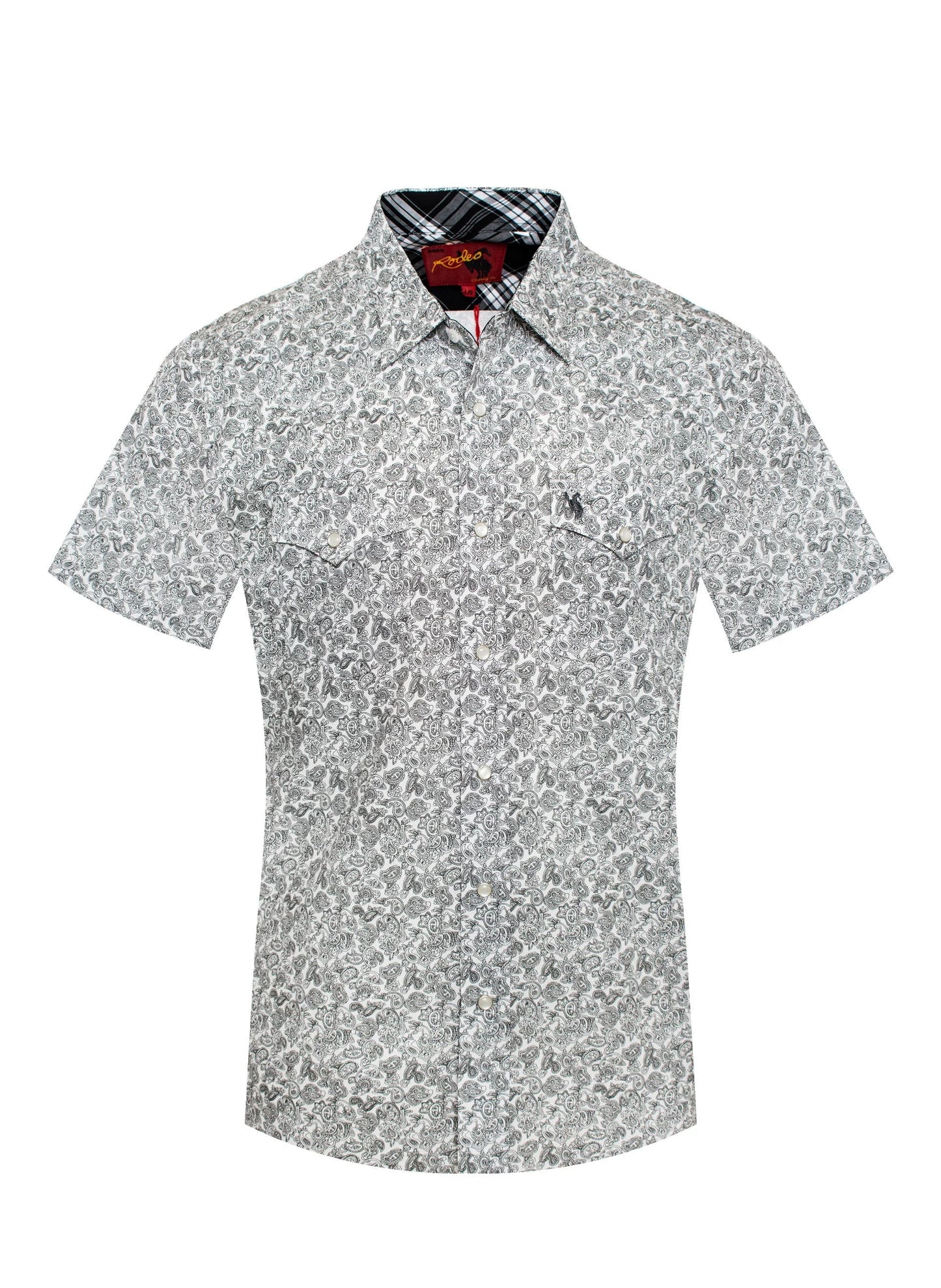 Rodeo Clothing Men's Short Sleeve Shirt -  Black & White Paisley