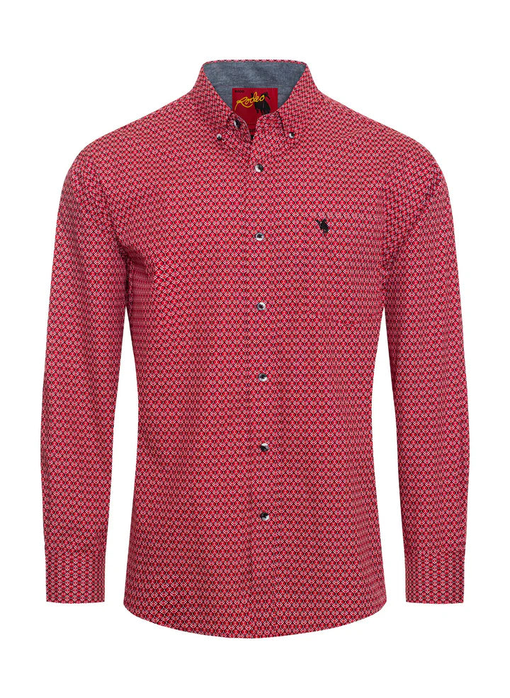 Rodeo Clothing Co. Men's Long Sleeve Red, Black & White Print Shirt