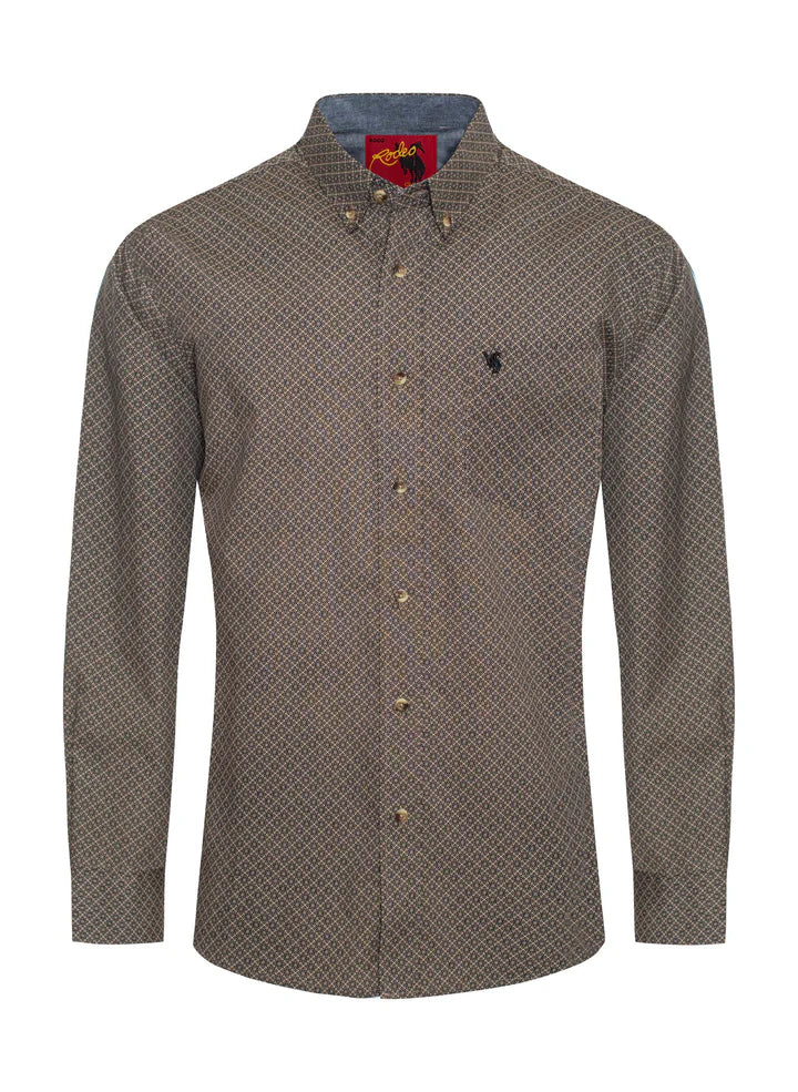 Rodeo Clothing Co. Men's Long Sleeve Brown & Black Print Shirt