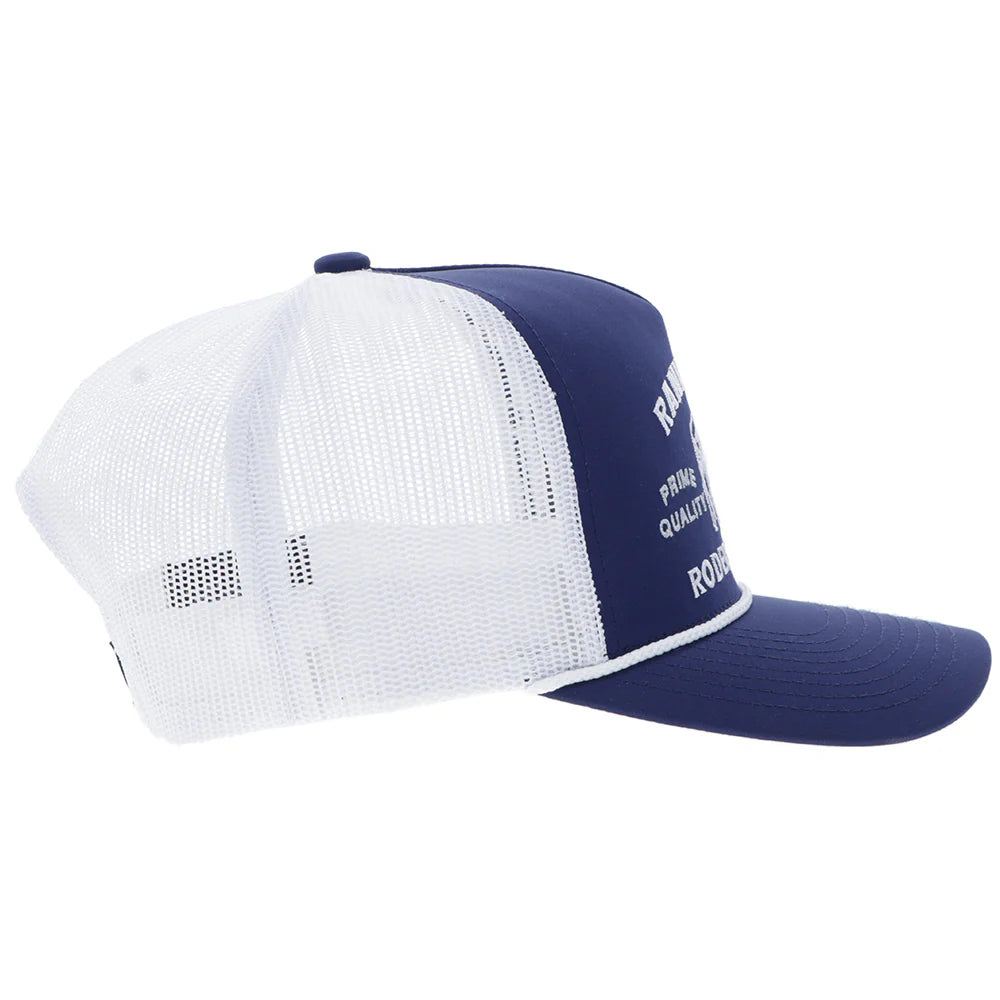 Hooey Ball Cap "Rank Stock Rodeo Company" White and Navy Blue with Embroidered Logo