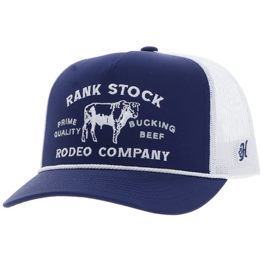 Hooey Ball Cap "Rank Stock Rodeo Company" White and Navy Blue with Embroidered Logo