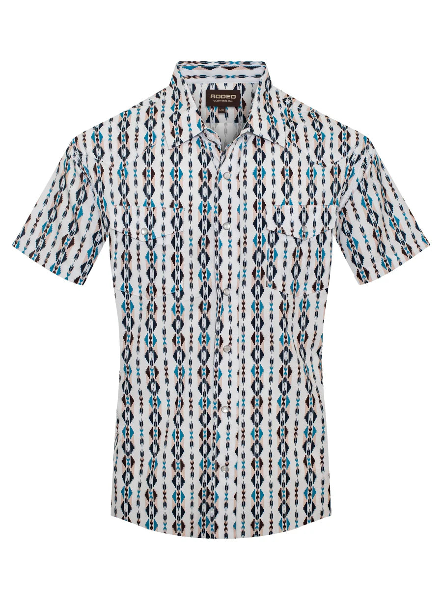 Rodeo Clothing Men's Short Sleeve Shirt - Western UPF 50+ Sun Protection Aztec Print