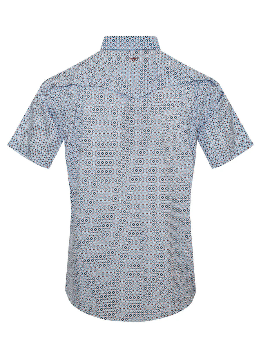 Rodeo Clothing Men's Short Sleeve Shirt - Western UPF 50+ Sun Protection Blue Print