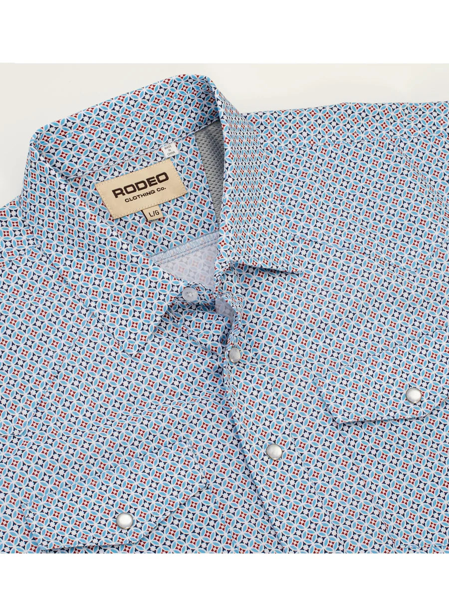 Rodeo Clothing Men's Short Sleeve Shirt - Western UPF 50+ Sun Protection Blue Print