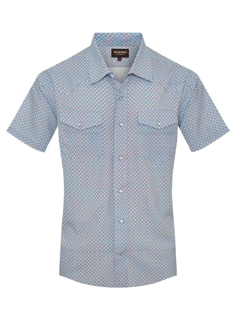 Rodeo Clothing Men's Short Sleeve Shirt - Western UPF 50+ Sun Protection Blue Print