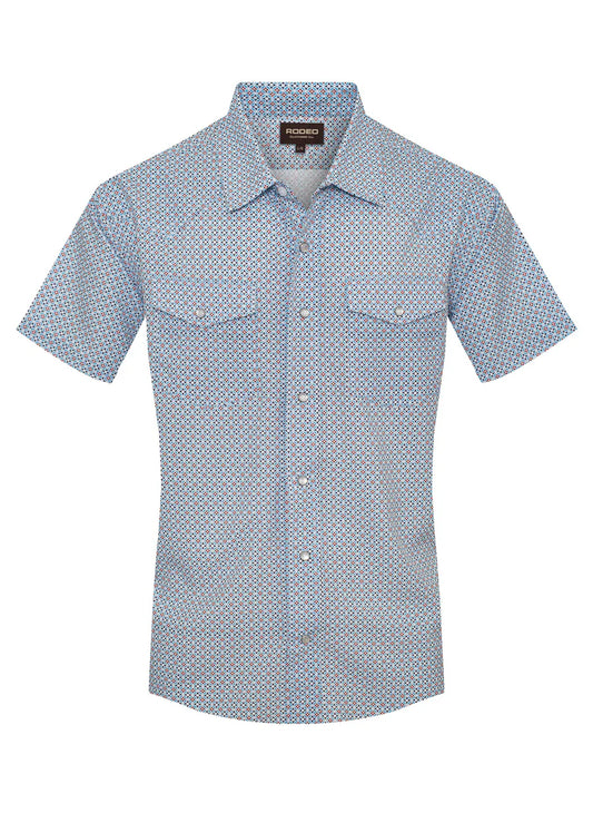 Rodeo Clothing Men's Short Sleeve Shirt - Western UPF 50+ Sun Protection Blue Print