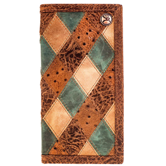 Hooey "Ouray" Roughy Ostrich Print Leather Diamond Patchwork Rodeo Wallet