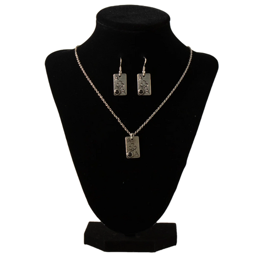 Silver Strike Ace Of Clubs Silver Necklace & Earring Jewelry Set