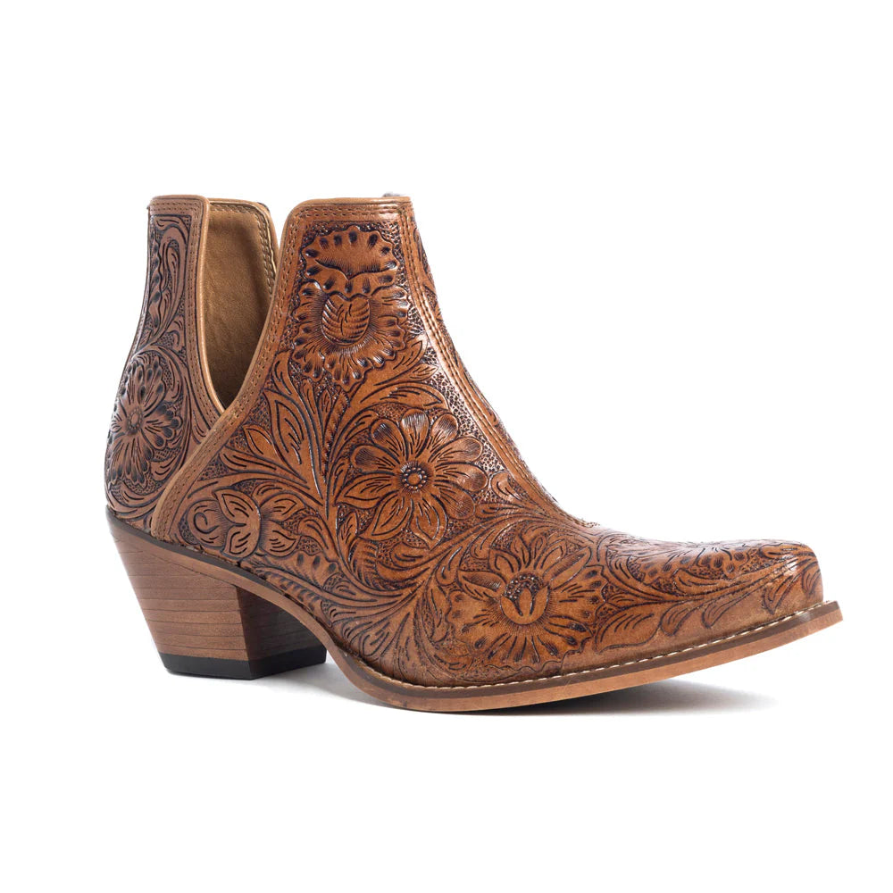 Myra Dakota Charm Hand-tooled Booties in Caramel