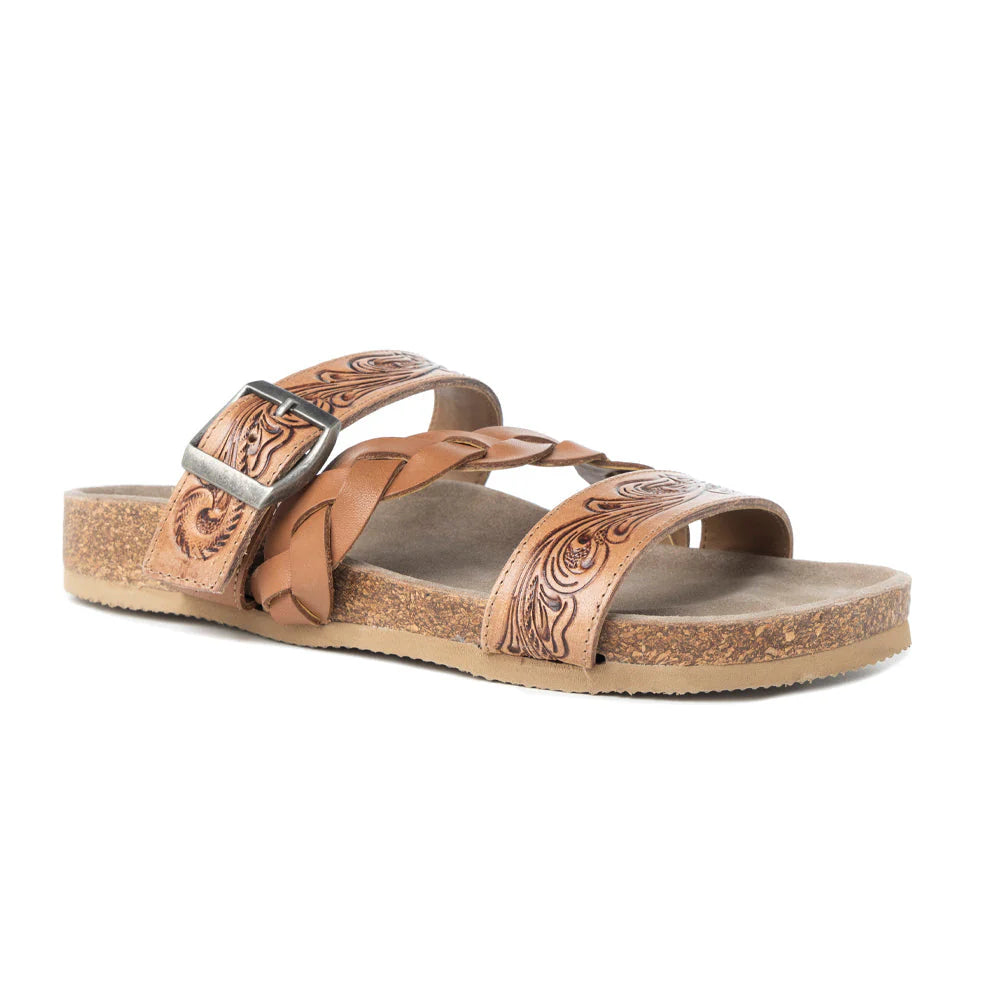 Myra Bags Dustbark Hand-Tooled Leather Sandals in Rustic Tan