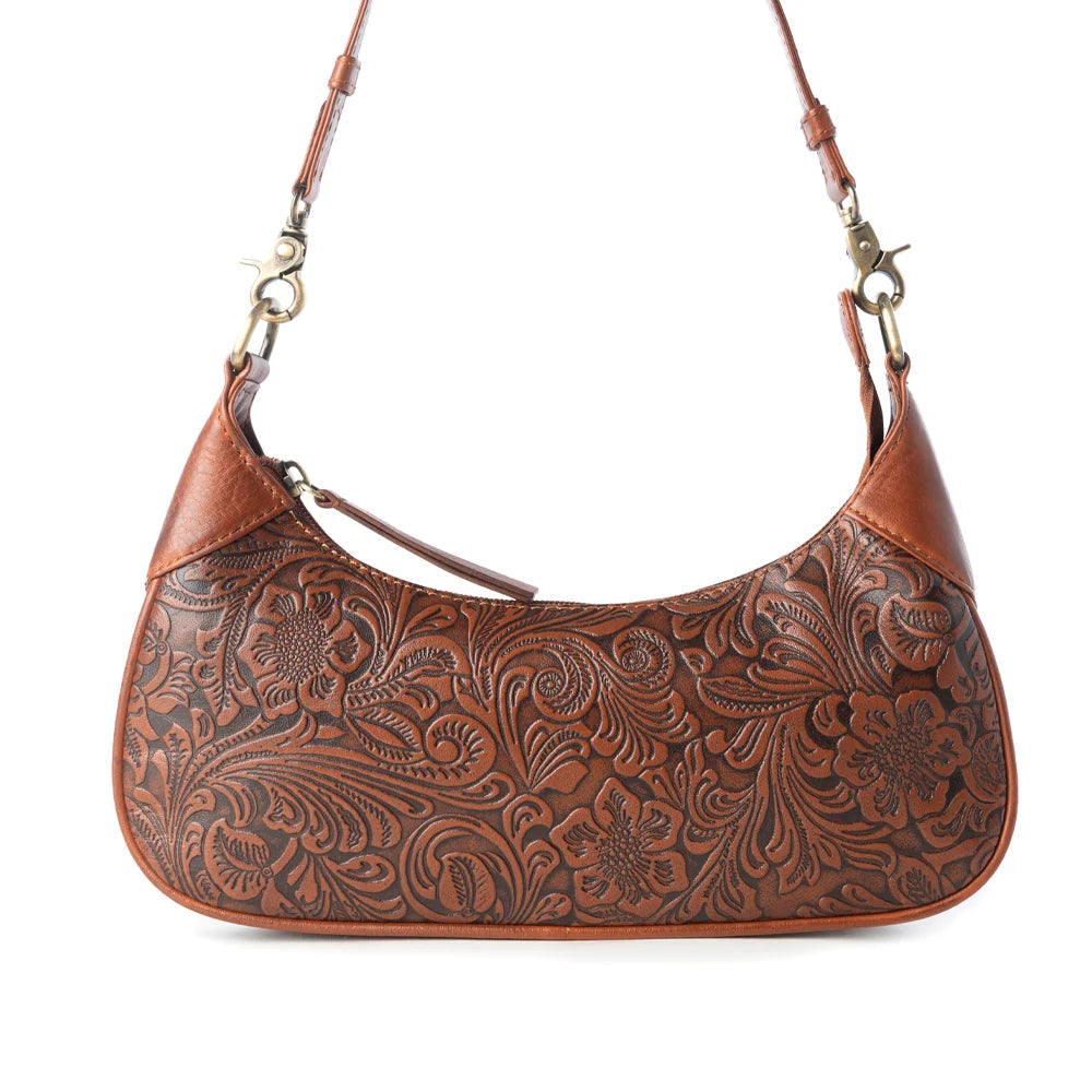 Myra Bag Heritage Vine Embossed Leather Bag for Women in Brown with Shoulder Strap