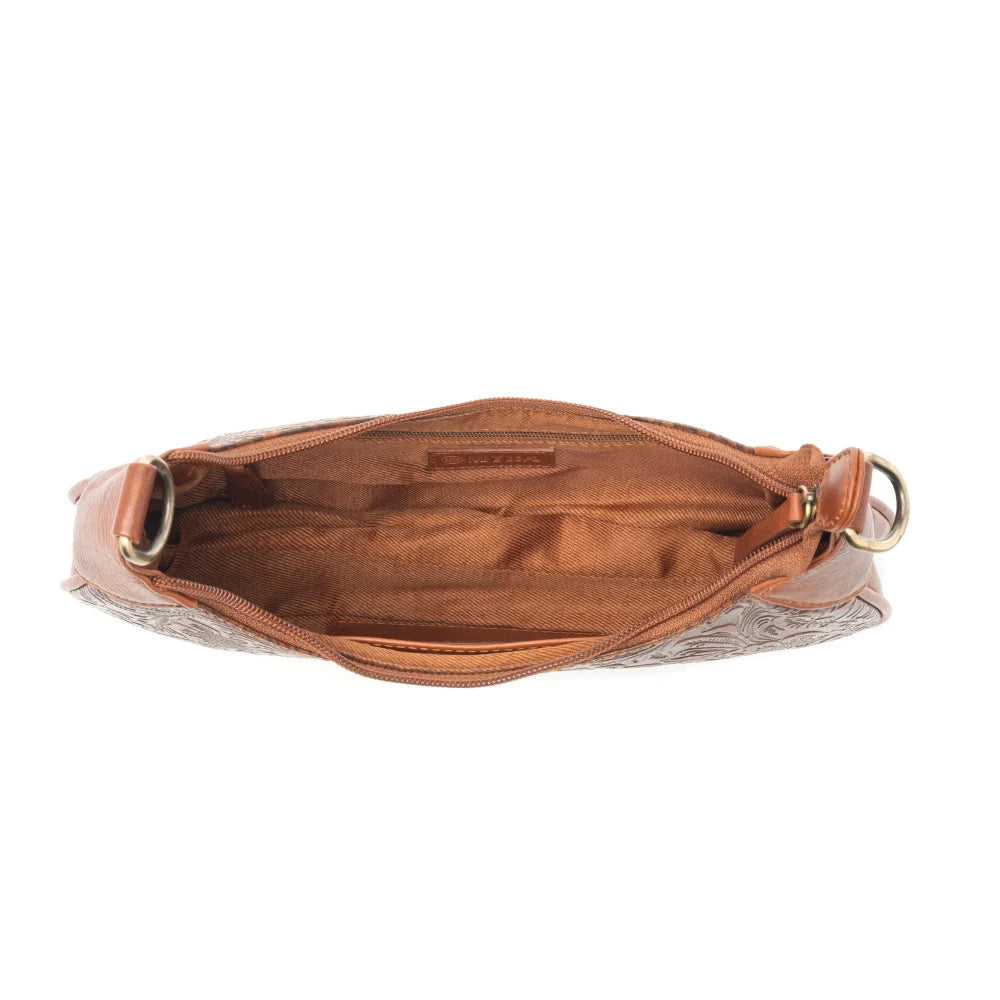 Myra Bag Heritage Vine Embossed Leather Bag for Women in Brown with Shoulder Strap