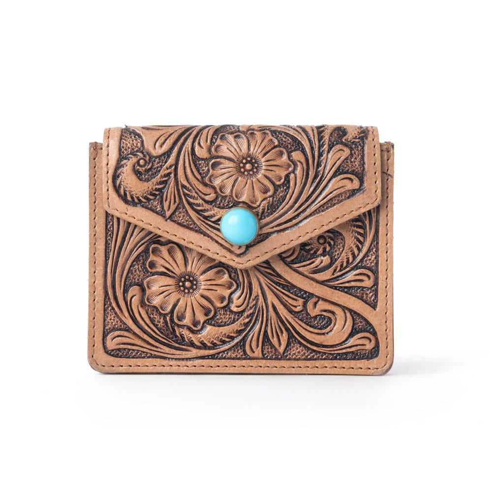 Myra Bag Azura Bloom Leather Credit Card Holder in Saddle Dust