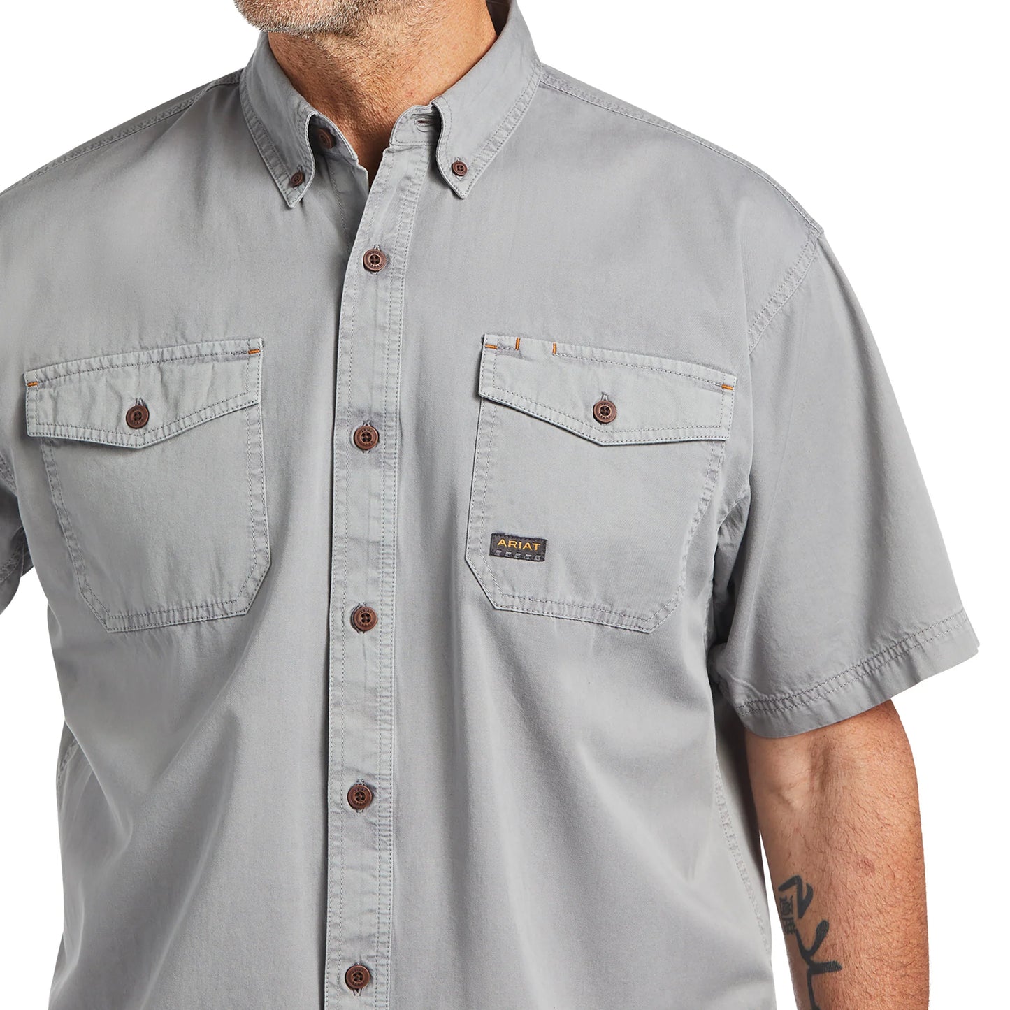 Ariat Men's Short Sleeve Rebar Washed Twill Silver Fox Work Shirt