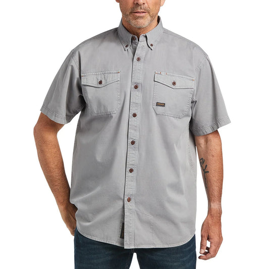 Ariat Men's Short Sleeve Rebar Washed Twill Silver Fox Work Shirt