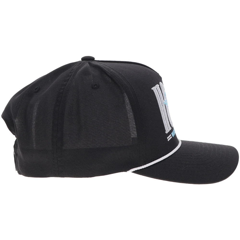 Hooey Ball Cap "Wild Ride" Hat Black with Hooey Embroidered Logo in Blue and White