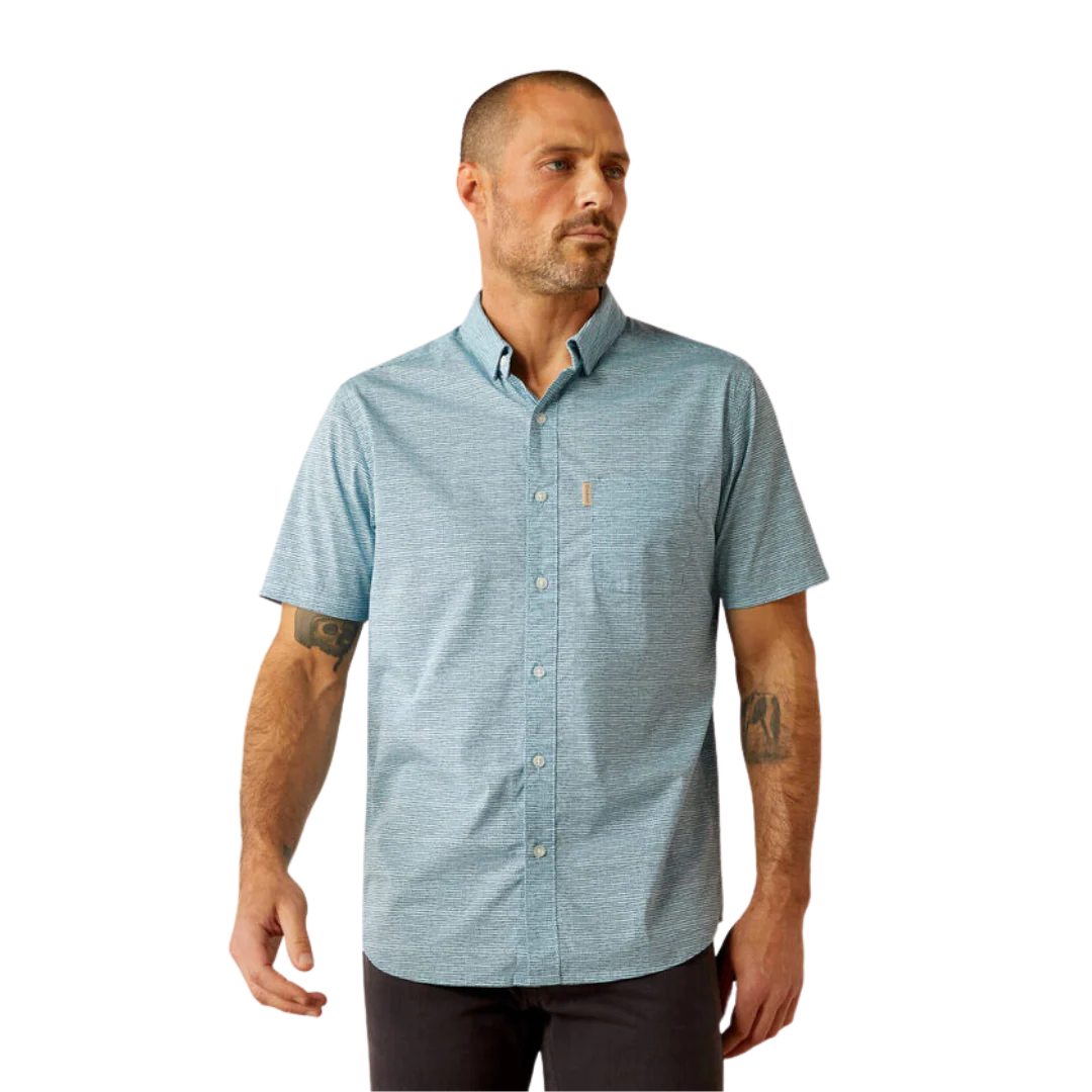 Ariat Men's Short Sleeve Monte Modern Fit Aqua Shirt