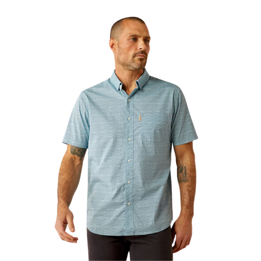 Ariat Men's Short Sleeve Monte Modern Fit Aqua Shirt