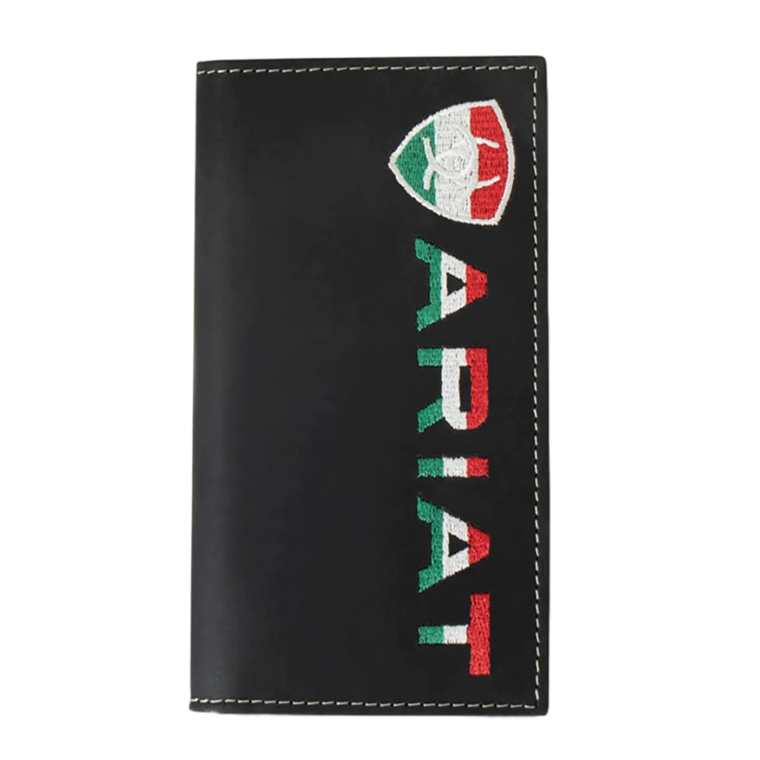 Ariat Black Men's Leather Rodeo Wallet with Mexico Flag Colors