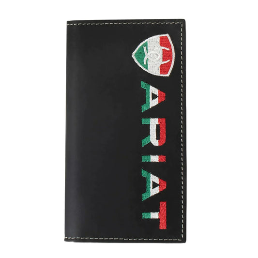 Ariat Black Men's Leather Rodeo Wallet with Mexico Flag Colors