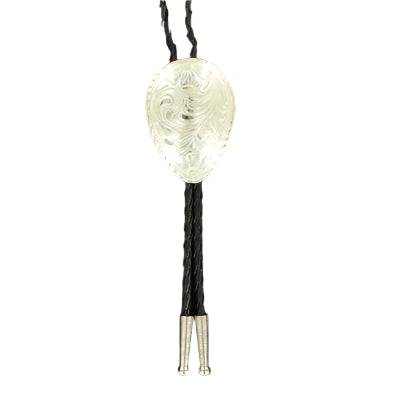 Crumrine Silver Oval Floral Western Black Bolo Tie