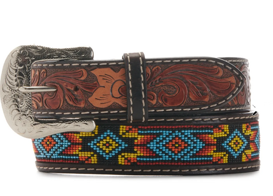 Twisted X - Silver Buckle Aztec Print Beaded Western Belt