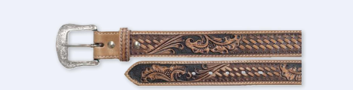 Ranger Belt Co. - Tooled Basket Weave & Flower Brown Leather