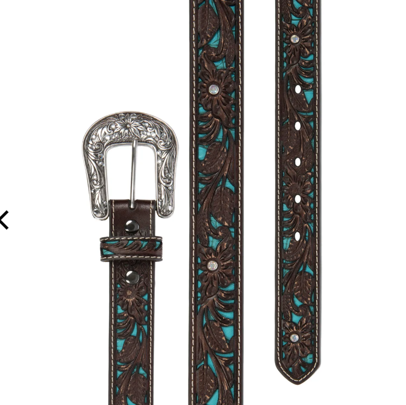 Ariat Children's Brown & Turquoise with Floral Overlay Western Belt